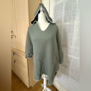 Green Hooded Poncho with White Trim